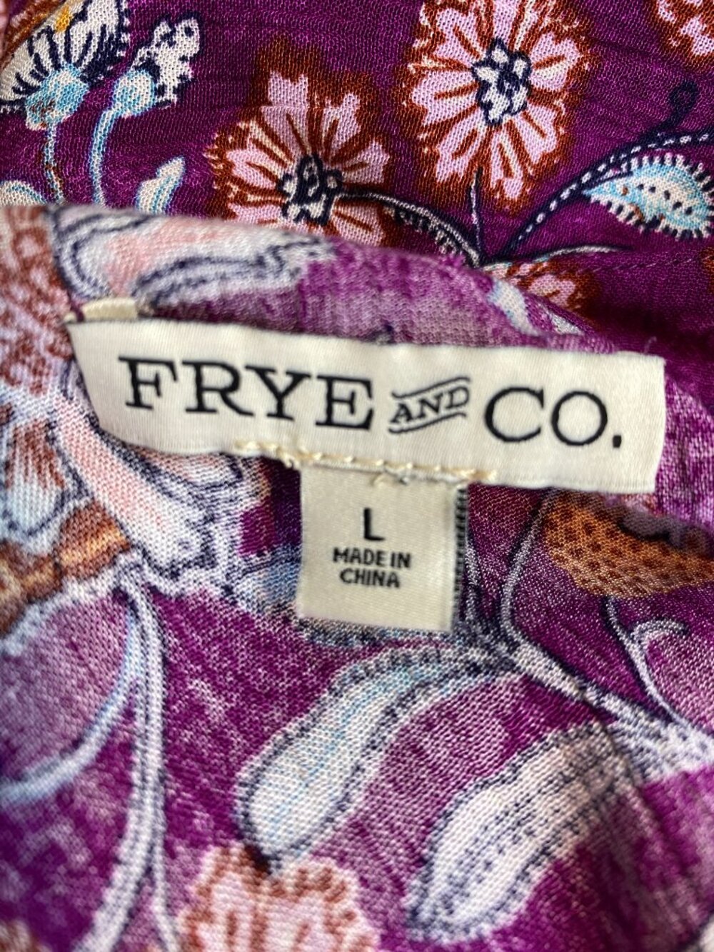 Frye & Co Purple Floral Boho Midi Dress Rayon 3/4 Sleeve Size Large Festival - Picture 2 of 6